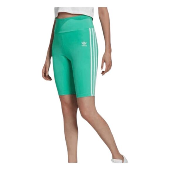 Adidas Originals Adicolor Tight Bike Shorts Green White Three Stripe Knit M - Picture 1 of 11